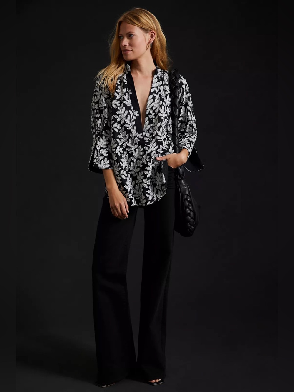 Anthropologie floral appliqué popover top